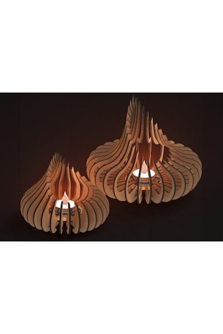 Koza 2'li Tealight Mumluk Ahşap Mumluk + Led Pilli Mum Ham Mdf