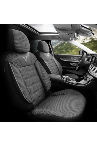 Ayrex Toro Design Ortopedik Ekstra Destekli Oto Koltuk Kılıfı Özel Pamuklu Kumaş Tam Set - Siyah-gri Diğer