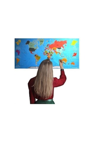 Renkli Atlas Dünya Haritası Manyetik Yapıştırıcı Gerektirmeyen Duvar Stickerı 118 Cm 56 Cm Desenli