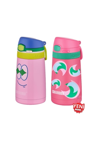 Shamobo 2li Set Pipetli Çelik Termos 350ml -6 Saat Isı Yalıtımı- Pembe - Koyupembe
