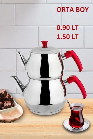 Kapris Küre Paslanmaz Çelik Kendinden Süzgeçli Orta Boy Çaydanlık Inox