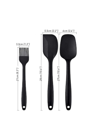 Isıya Dayanıklı Yanmaz Yapışmaz Silikon Spatula Seti 3 Parça Siy
