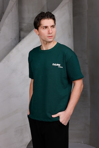 Erkek Baskılı Oversize Bisiklet Yaka 2 İki İplik Kompakt T-shirt Nefti