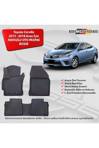 Toyota Corolla Paspas Araca Özel 2013 2018 BOSSE 3D Havuzlu Oto Paspas