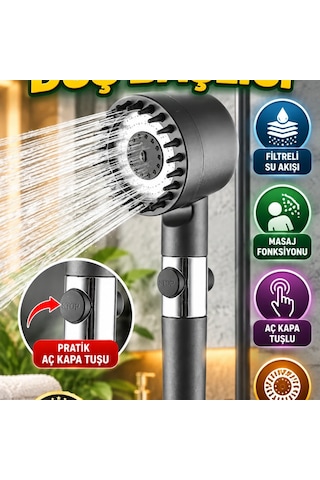 Filtreli Masaj Fonksiyonlu Duş Başlığı Aç Kapa Tuşlu Pratik Banyo Başlığı Çok Renkli