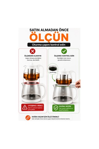 900 Ml Süzgeçli Cam Demlik Paslanmaz Çelik Filtreli, Beyaz Kapak Ve Kulplu Çay Demleme Demliği