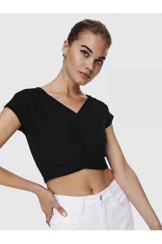 Only Kadın Siyah Short Top Çapraz Crop - 15230889 001
