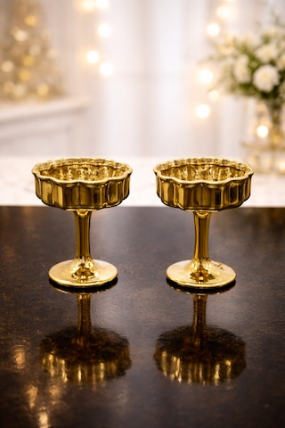 6 Lı Gold Kaplama Cam Ayaklı Kahve Yanı Lokumluk Kahvaltılık Kase Sunumluk 50ml Gold