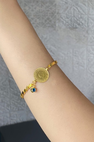 Zümrüt Sarraf 14 Ayar Pul Zincirli Çeyrek Altınlı Bileklik Sarı Altın