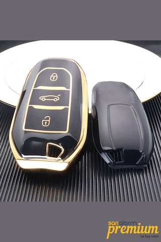 Premium Peugeot 5008 3008 Citroen C3 C4 Smart Siyah Oto Anahtar Kumanda Kabı Kılıfı