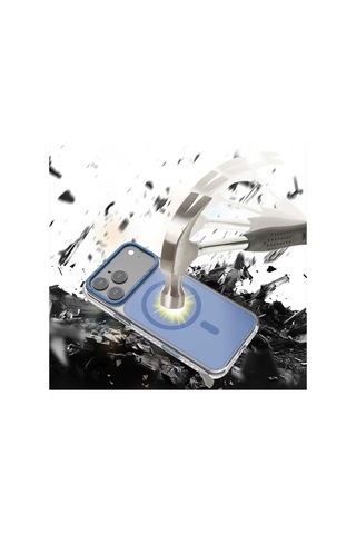 Apple iPhone 17 Pro Max Kılıf M-safe Uyumlu Metal Kamera Çerçeveli Airbag Lenyes Ck221 Sert Pc Kapak Mavi Mavi