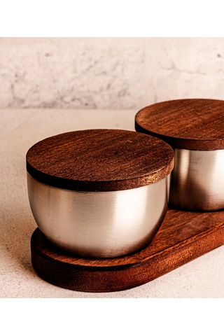 Steel&More Bambu Kapak Çelik Çerezlik 7 Parça Sızdırmaz Saklama Kabı 9cm Gri