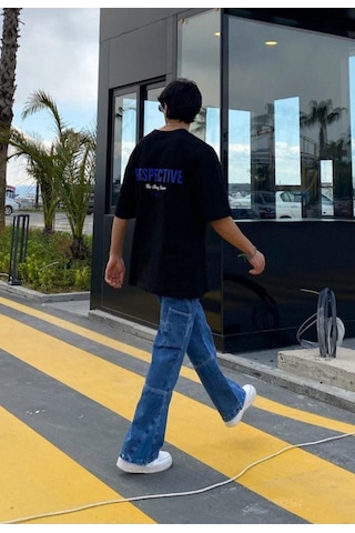Flood Of Style Erkek Siyah Respective Baskılı Oversize Bisiklet Yaka Kısa Kollu T-shirt