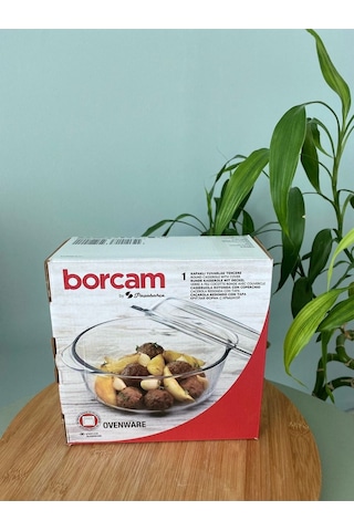 Yuvarlak Cam Kapaklı Orta Borcam 1450 Cc- Fırın Kabı 59023 Beyaz
