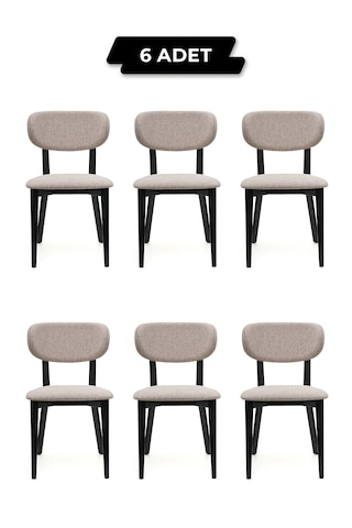 Rapsodi Siyah Ahşap 6'lı Mutfak Salon Yemek Odası Sandalyesi