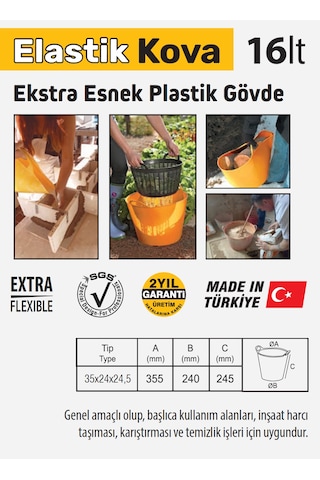 Sgs988 - Elastik Çok Amaçlı Eşya Malzeme Ürün Taşıma Kovası 16 Litre