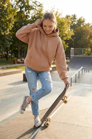 Lela Regular Fit Pamuklu Kapüşonlu Yaka Şardonlu Kışlık Bayan Sweat 5863854 Bisküvi