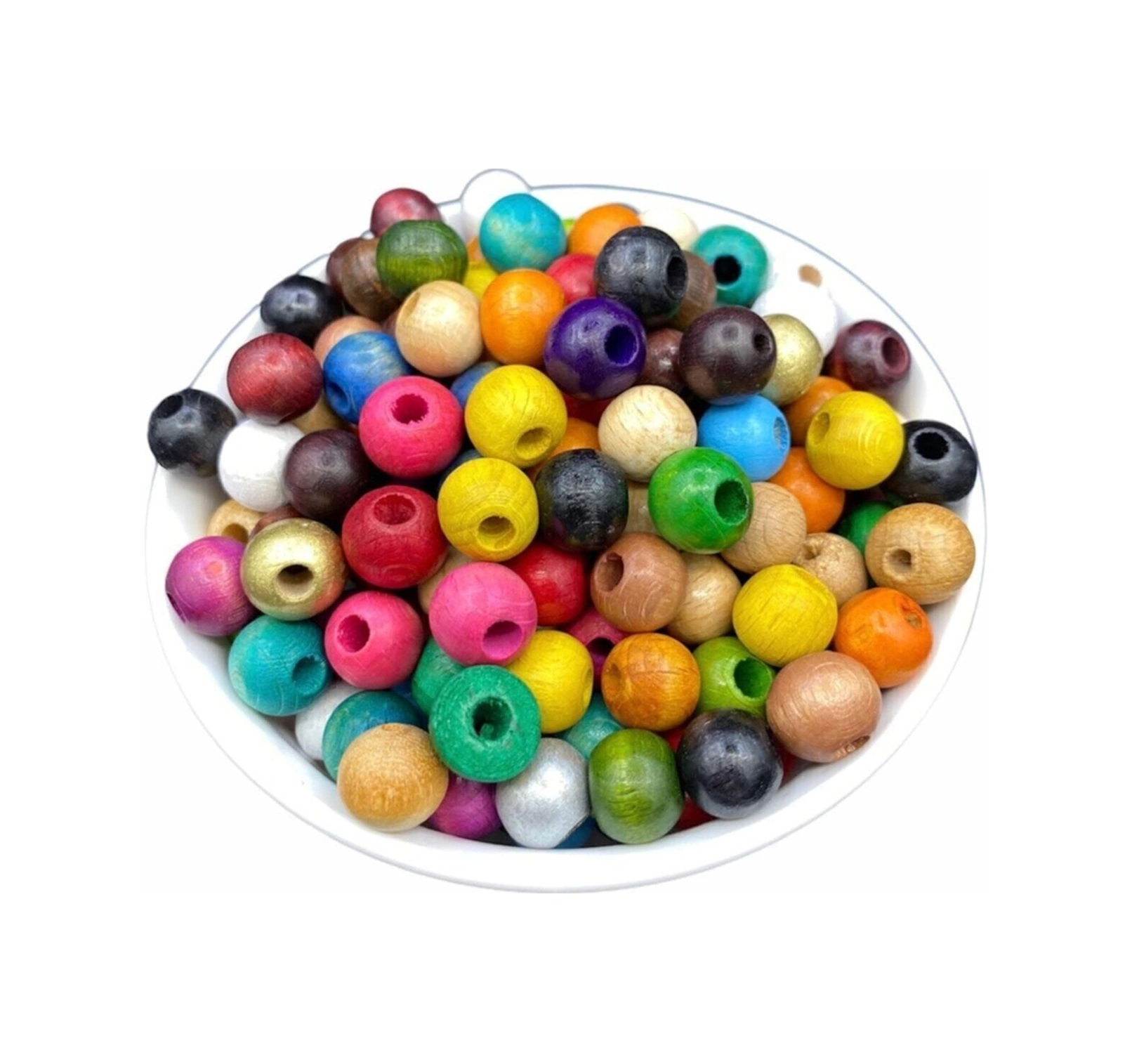 12mm Karışık Renkli Ahşap Tahta Boncuk, 50gr, 75-80 Adet Boncuk