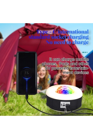 Yaozixa Rgb+beyaz Led Işıklı Güneş Enerjisi+type-c Şarjlı Kamp Feneri, 3x1800mah Pil, Uzaktan Kumanda, Sihirli Top Model, Çadır Ve Açık Hava Işığı Çok Renkli