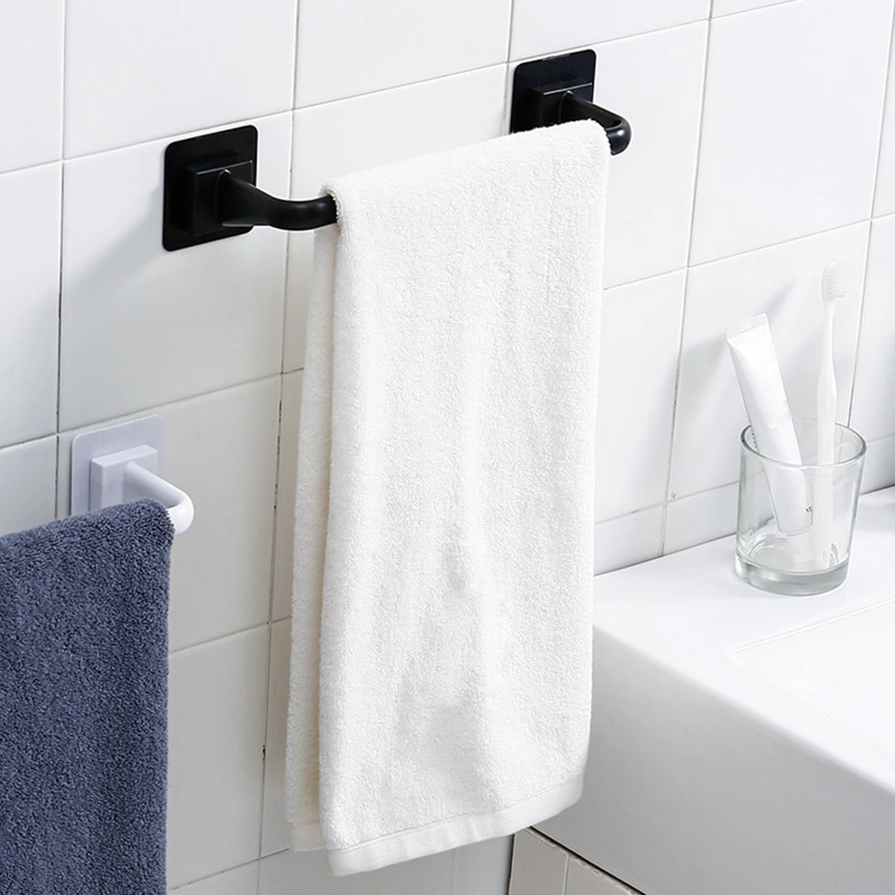 Lemestar Küçük Siyah 2630 Deliksiz Yüksek Dayanıklı Duvar Tipi Mutfak/banyo Havlu-pot Kapağı Depolama Rafı Diğer