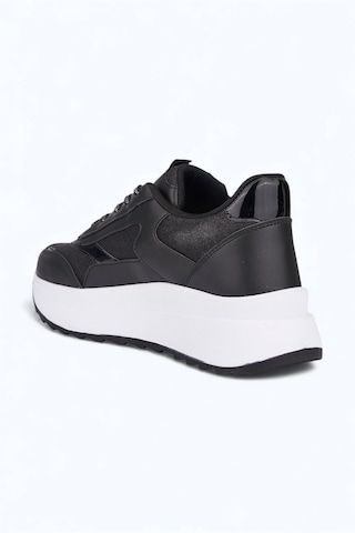 Nstil Günlük Kadın Spor Ayakkabı Sim Detaylı Bağcıklı Fermuarlı Hafif Kalın Taban Sneaker 0846 Siyah-beyaz