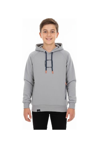 Kapüşonlu Fermuarlı Cepli Erkek Çocuk Sweatshirt-90915 Gri