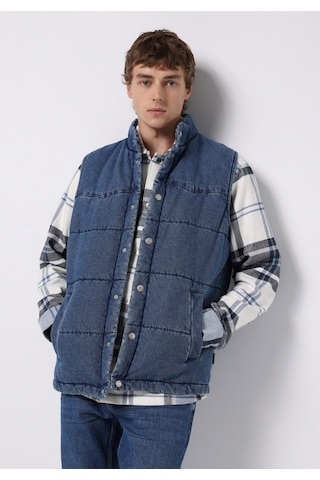Colins Regular Fit Dik Yaka Çıtçıtlı Astarlı Erkek Mavi Yelek Cl1076649 Q1.v1 Dn43745 Denim