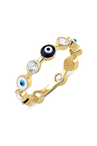 Fiyonk Kuyumculuk 14 Ayar Altın Nazarlık Ve Taş Dizisi Yüzük 001