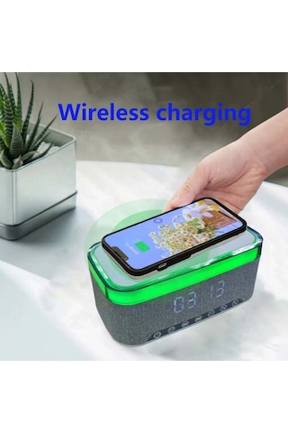 Kablosuz Bluetooth Hoparlör - Üstten Telefon Şarj Özellikli, Rgb Tasarım, Alarm & Saat Göstergeli