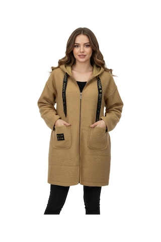 Caftan Kadın Anne Kapüşonlu Cepli Buklet Hırka Bgl-st05084 Camel