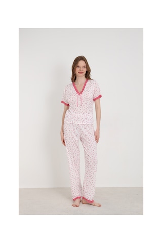 Elitol Raporlu Viskon Kadın Dantelli Pijama Takımı Desenli-10