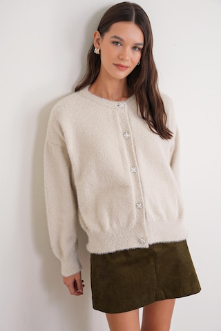 6902 Kadın Sakallı Basic Yumuşak Dokulu Triko Hırka Naturel Naturel