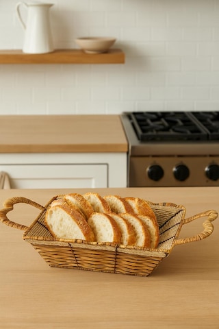 Didörtgen Hasır Ekmek Sepeti-26 Cm X 20 Cm X 7 Cm Beyaz - Kahverengi