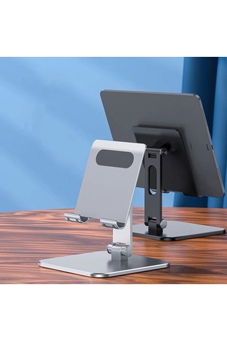 Vkemall Alüminyum Düzü Masası Tutucu: Telefon Ve Tablet İçin Katlanabilir Tek Eksenli Gümüş Masaüstü Şarj Üstü