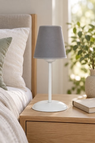 Modern Konik Kumaş Abajur Masa Lambası Gri Yatak Odası