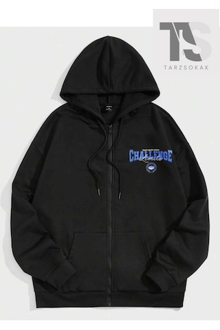 Tarzsokak Challange Sweatshirt Fermuarlı Hırka Siyah Siyah