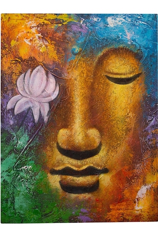 Lotus Çiçeği İle Buda Yüzü Renkli Tuval Tablo-123
