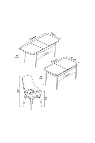 Mazaka Beyaz Mermer 80x132açılabilir Mdf Masa Yemek Odası Takımı,mutfak Takımı 6 Adet Sandalye Gri