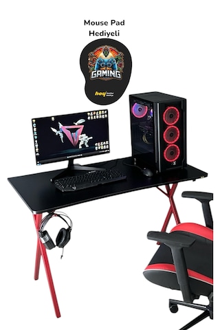 Heygaming Profesyonel Oyuncu Masası Siyah Kırmızı Bilgisayar Masa Siyah