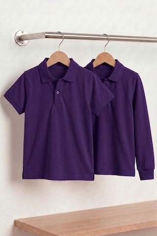 Nacar Store Unisex Çocuk Uzun Ve Kısa Kollu Polo Yaka Okul Tişörtü 2'li Set Mor