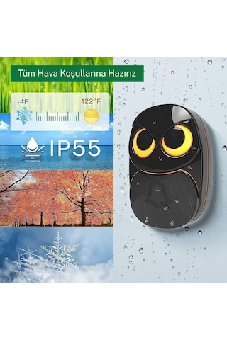 Techtic Kablosuz 2alıcı 1buton Kapı Zili Işıklı Baykuş 35 Melodi