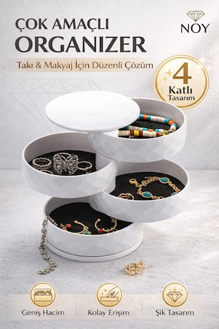 Organizer Takı Kutusu Çok Amaçlı Düzenleyici Makyaj Organizer Takı Organizeri Çekmeceli Organizer Beyaz