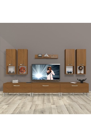 Decoraktiv Eko 8da Mdf Krom Ayaklı Tv Ünitesi Tv Sehpası Ceviz