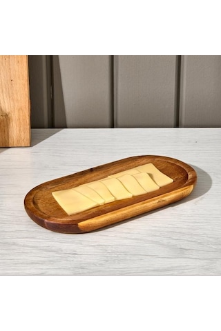 Naturalove Akasya Oval Servis Sunum Tabağı - Kahverengi - 18,8x9,6x1,6 Cm Kahverengi