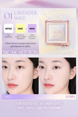 Ton Eşitleyici & Sabitleyici, İnce Yapılı, Işıltılı Pudra Clıo Light Setting Powder 01 Lavender Wave 01 Lavender Wave