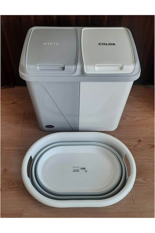 Bayev Ikili Set - Bölmeli 60 Lt Kirli Çamaşır Sepeti Ve Katlanır Çamaşır Sepeti 2'li 30 30 Diğer