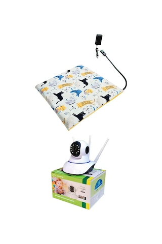 Evcil Hayvan İzleme Güvenlik Kamerası Ve Isıtıcılı Kedi Köpek Minderi Set 45cmx45cm