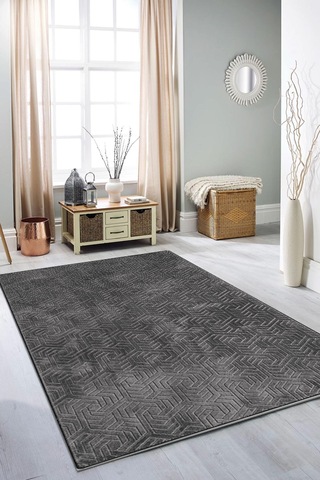 Rölyef Halı Yolluk Antrasit Kaymaz Taban Makinada Yıkanabilir Salon, Mutfak, Koridor, Balkon, Yatak Odası Halısı Antrasit