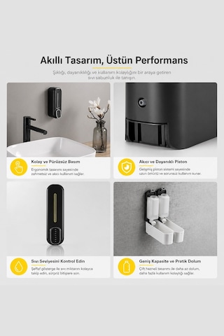 Duvara Monte Sıvı Sabunluk Manuel Dispenser Mutfak Deterjan Şampuan Duş Jel Organizer 22 cm