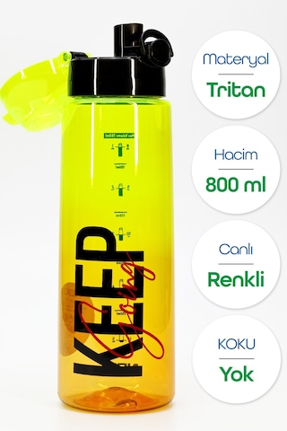 Su Matarası Tritan Geniş Ağız Su Şişesi Grafiti Spor Matarası Suluğu Bpasız 800 Ml Sarı 0104